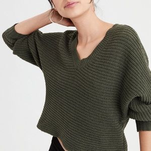 American Eagle Cropped Olive Green Knit Sweater